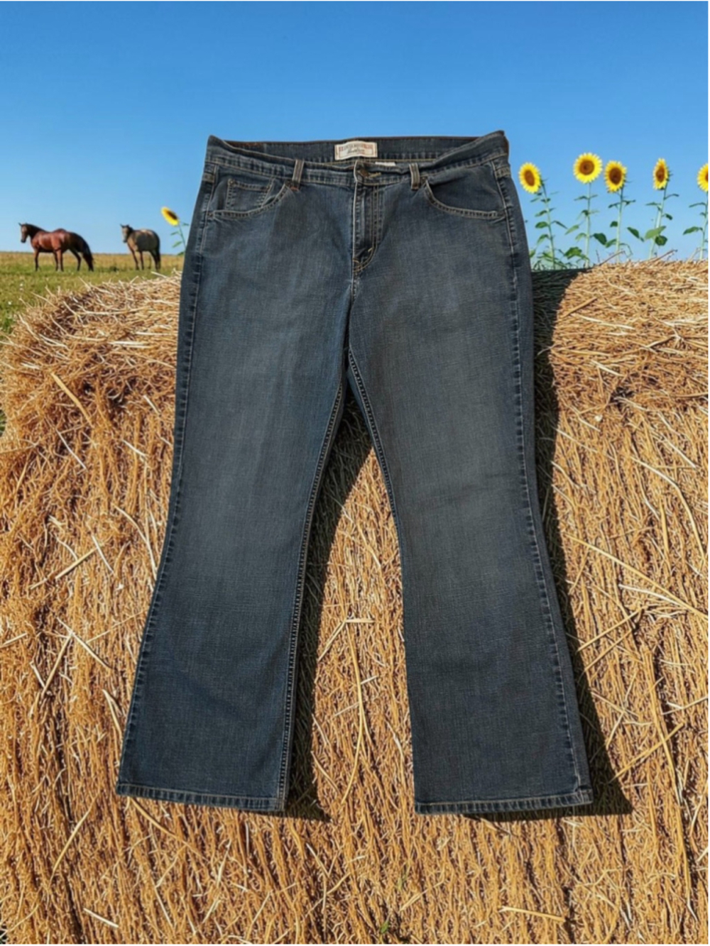 Vintage Levi Strauss Y2K Bootcut Jeans Womens 16 Blue Distressed Hippie Retro